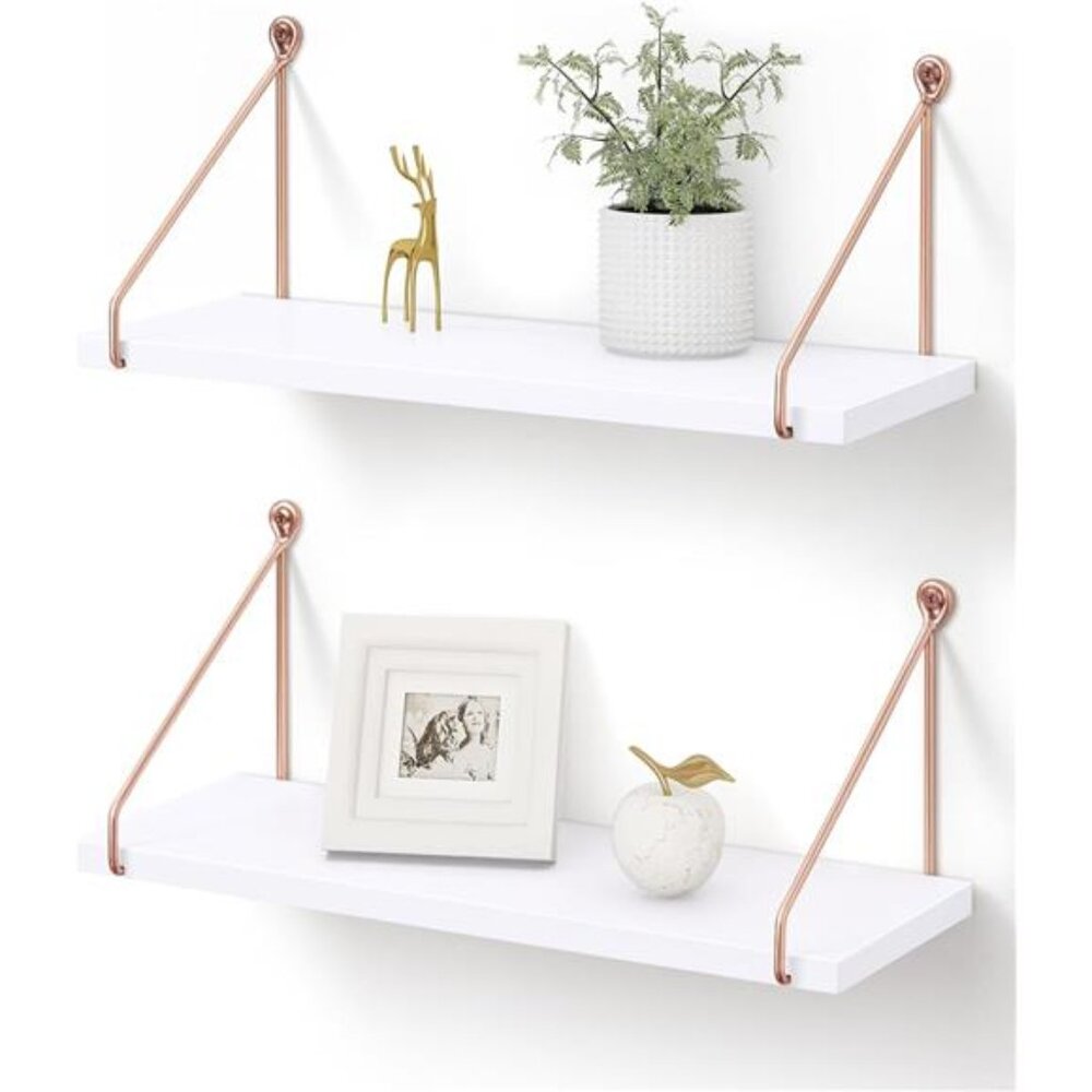 Floating Shelves for Wall, Metallic Gold White Wall Mounted Shelves